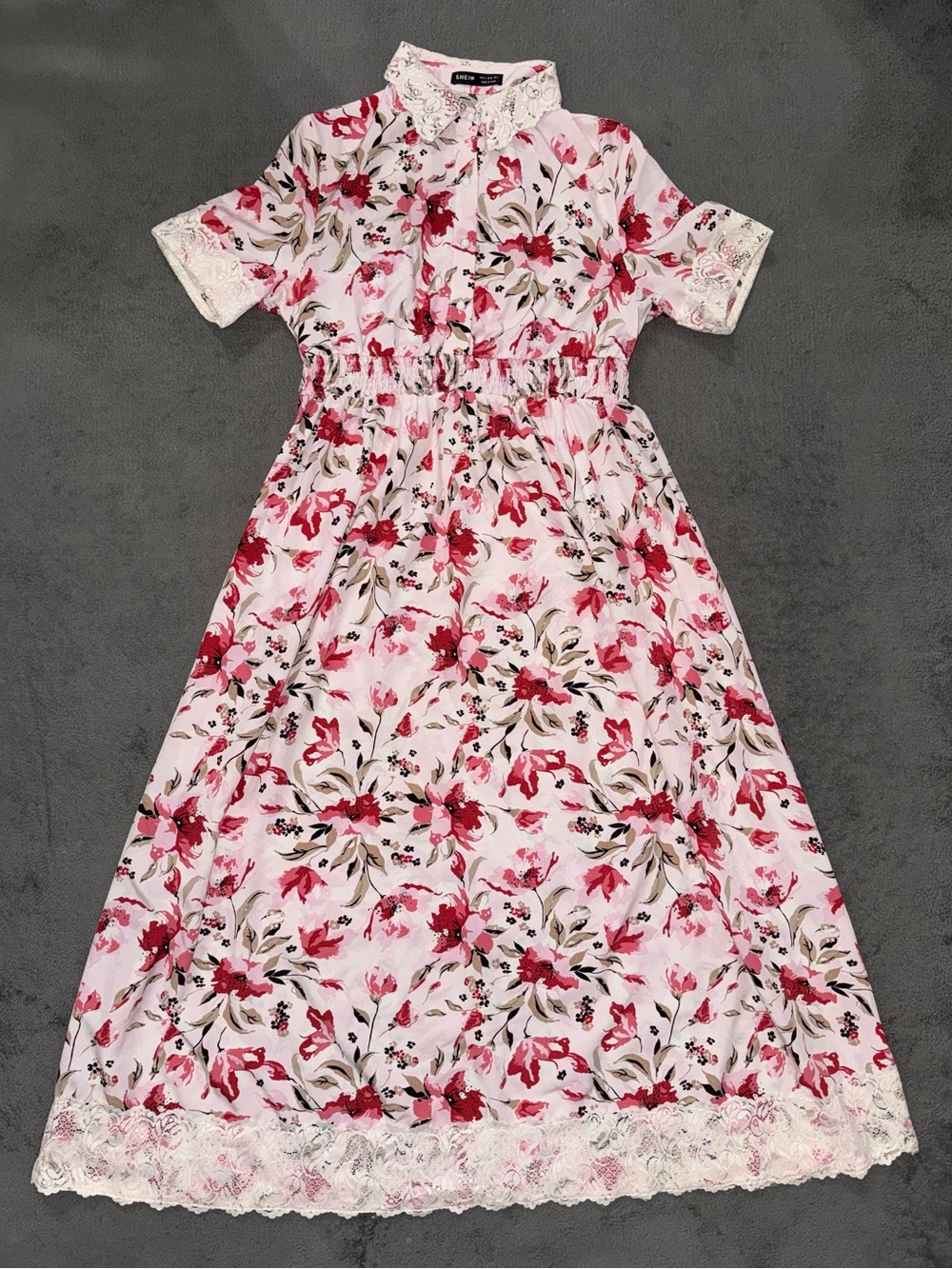 SHEIN Pink Floral Lace Trim Maxi Dress Size S Cottagecore